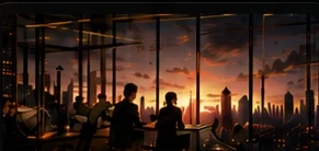 Anime workplace scene representing what an ending can teach another person.